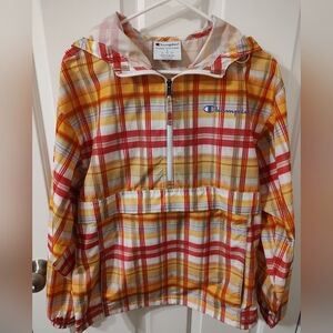 Champion Pink and Orange Plaid Rain Jacket Size S